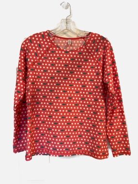 Vineyard Vines Women’s Athletic Rash Guard Swim Top Peach with White Polkadots L